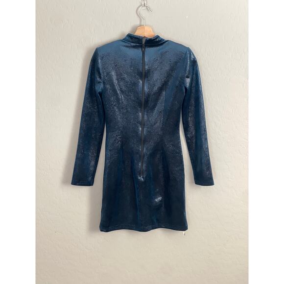 TopShop Teal Mock Neck Wet Look Velvet Long Sleeve Dress - 2 - Picture 5 of 8